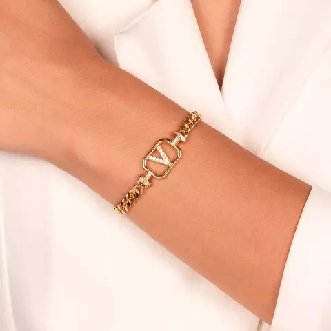 Pulseira Semijoia Corrente Letra Cravejada