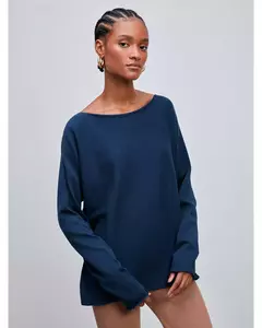 Blusa canoa em Tricot Anselmi azul marinho - comprar online