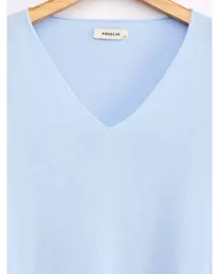 Blusa decote v em Tricot Anselmi azul gelo na internet