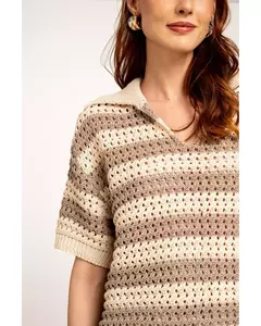 Blusa Gola de tricô cru listrada Rafaela Tomazzoni - KLANNS