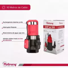 Bomba Sumergible Motorarg SAP AS 100 – 1 HP, 8 m, 17.500 l/h | Ideal para desagote de aguas sucias - HidroAg