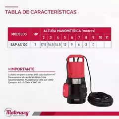 Bomba Sumergible Motorarg SAP AS 100 – 1 HP, 8 m, 17.500 l/h | Ideal para desagote de aguas sucias en internet