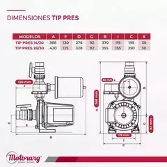 Bomba Presurizadora Motorarg TIP PRES 14 | 0.5 HP | Hasta 2 baños | Apta para tanque elevado y cisterna - tienda online