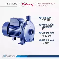 Bomba Centrífuga Vasser QC 75 – 0.75 HP, 18 m, 75 l/min | Ideal para elevación de agua limpia - tienda online