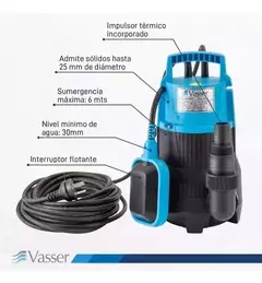 Bomba Sumergible Vasser DE 400 PS – 0.5 HP, 5 m, 9.000 l/h | Ideal para desagote de aguas sucias en internet