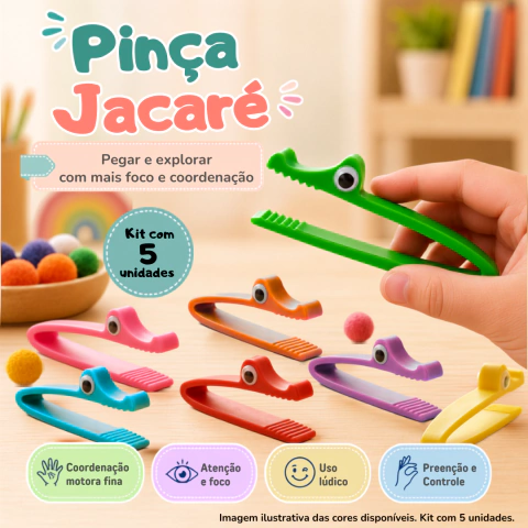 Kit Pinças Pedagógicas Jacaré | Preensão, Coordenação e Atividades Sensoriais