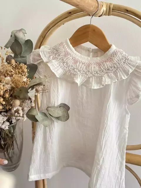 Blusa Smock manga corta blanca - comprar online