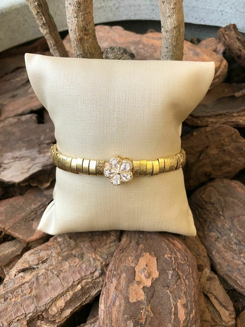 PULSEIRA CORDÃO COM FLOR CRAVEJADA DE ZIRCÔNIA