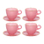 4 Xícaras Com Pires Cristal Rosa Com Borda Dourada 170ml
