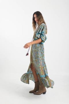 Vestido boho/style con ajuste turquesa - tienda online