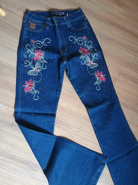 CALÇA FLOR AZUL ESCURO