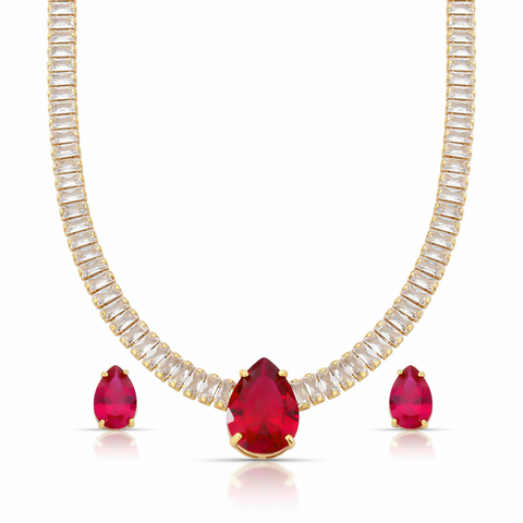 Conjunto Dourado Festa Riviera Com Pedra Rubi