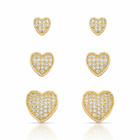 Trio Dourado De Corações Cravejado