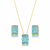 Conjunto Dourado Cristal Retangular Azul Água