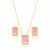 Conjunto Dourado Pedra Quadrada Cravejada Rosa