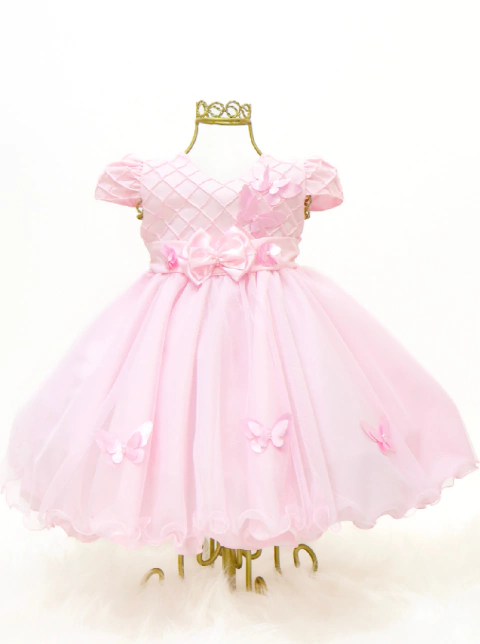 Vestido Rosa Bebê Butterfly 1 ao 3