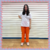 Pantalón naranja con tela arciel en internet