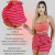Conjunto feminino pink listrado com top de alça e short ajustável.