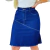 Saia jeans feminina amaciada desfiada com lycra, de cor azul escuro, com detalhes de costura e corte moderno.