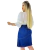 Saia jeans feminina amaciada desfiada com lycra, vista traseira, com detalhe de costura e comprimento midi.