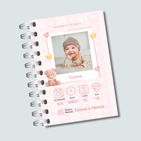 CADERNETA DE SAÚDE ROSA PERSONALIZADA COM FOTO CDS0011