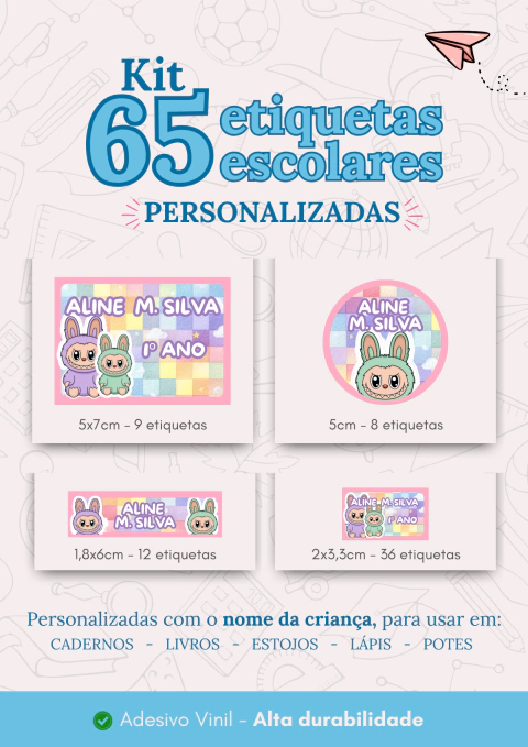KIT 65 ETIQUETAS ESCOLARES - TEMAS DIVERSOS - Center Personalizados
