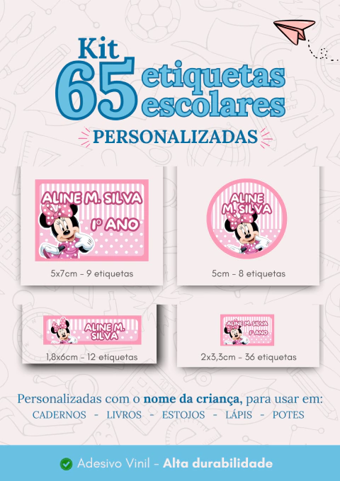 KIT 65 ETIQUETAS ESCOLARES - TEMAS DIVERSOS