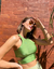 Cropped recortes verde abacate fashion brilho trilobal fit