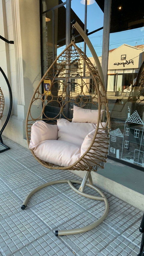 Hamaca circulo yute c/base beige + Almohadones