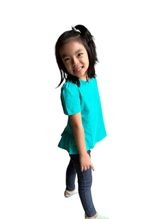 Blusa com Manga Princesa e Babado nas Costas - Verde Turquesa - Letemi