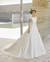 VESTIDO NOIVA LISO EM TECIDO BROCADO MANGUINHAS BORDADAS DECOTE U BORDADO - N433