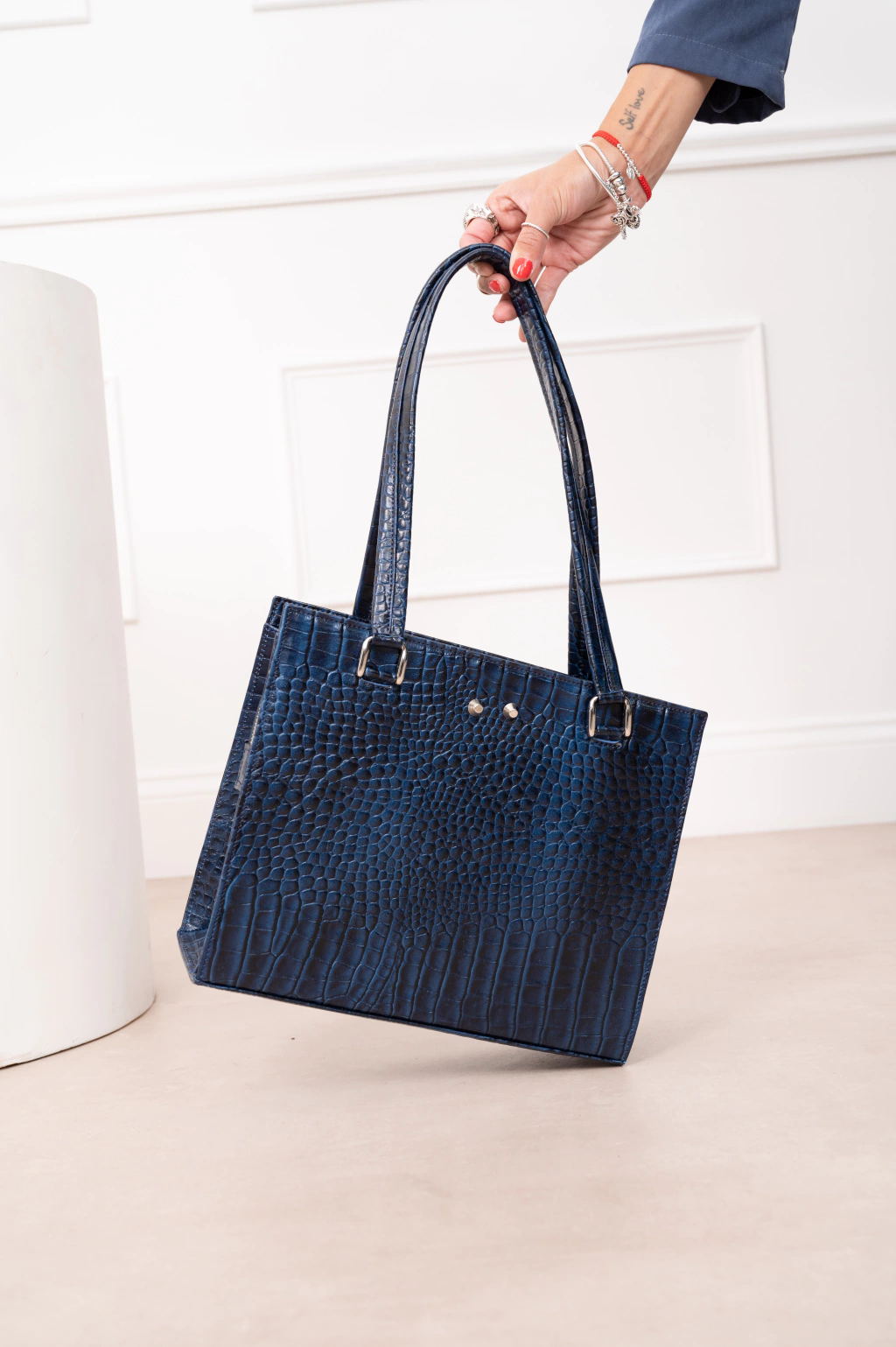 Cartera Florencia cuero croco zul