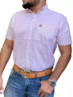 Camisa Custom Xadrez Manga Curta Vermelha - 2725C