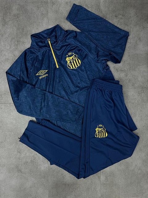 Conjunto Treino Santos Preto e Azul 2025