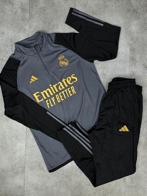 Conjunto De Treino Real Madrid 2023/2024 Cinza Escuro Adidas