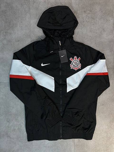 Jaqueta Corta Vento Corinthians Preta Faixa branca 2025