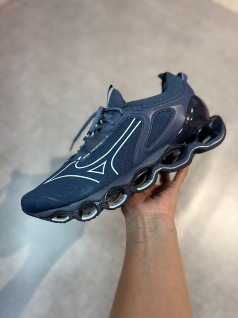 TÊNIS UNISSEX MIZUNO WAVE PROPHECY 14 AZUL MARINHO/VERDE