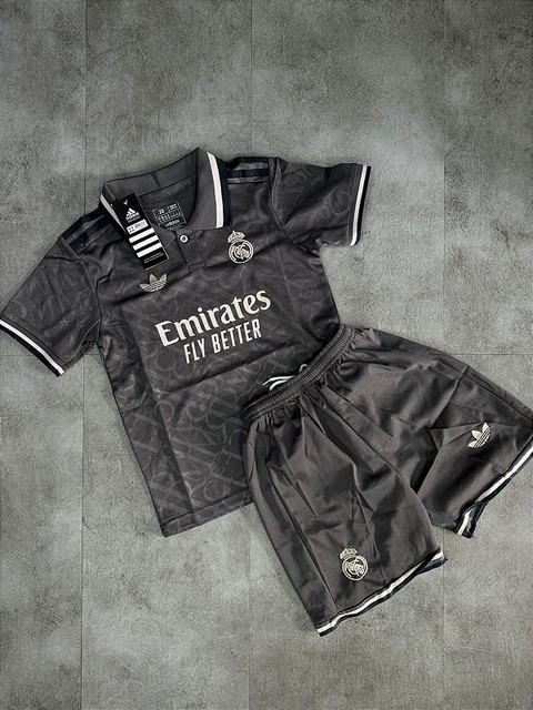 KIT INFANTIL CAMISA+SHORTS REAL MADRID CINZA