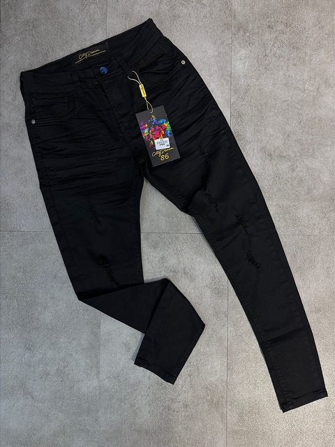 CALÇA CITY DENIM PRETA RASGO