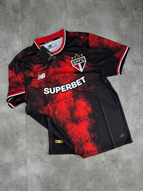 Camisa São Paulo 24/25 III s/n° Torcedor Comemorativa New Balance Unissex - Preto+Vermelho