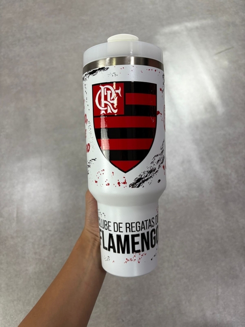 COPO TERMICO FLAMENGO MASCOTE BRANCO CANUDO