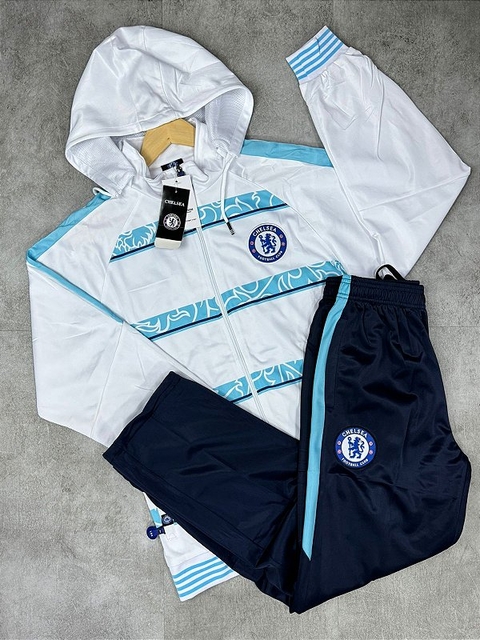 Agasalho Chelsea Branco e azul listrado 2024