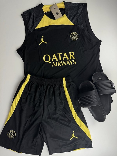Conjunto Regata + Shorts Paris Saint Germain PRETO AMARELO