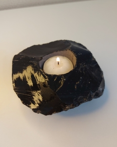 Porta Velas Pedra Obsidiana Negra - loja online