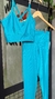Conjunto canelado de top e calça sem bolso - Azul Turquesa - comprar online