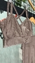 Conjunto canelado de top e calça sem bolso - Castanho na internet