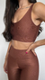 Conjunto canelado de top e calça sem bolso - Cappuccino - comprar online