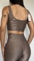 Conjunto canelado de top e calça sem bolso - Castanho na internet