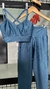 Conjunto canelado de top e calça sem bolso - Azul Jeans - comprar online