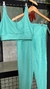 Conjunto canelado de top e calça sem bolso - Verde Água - comprar online